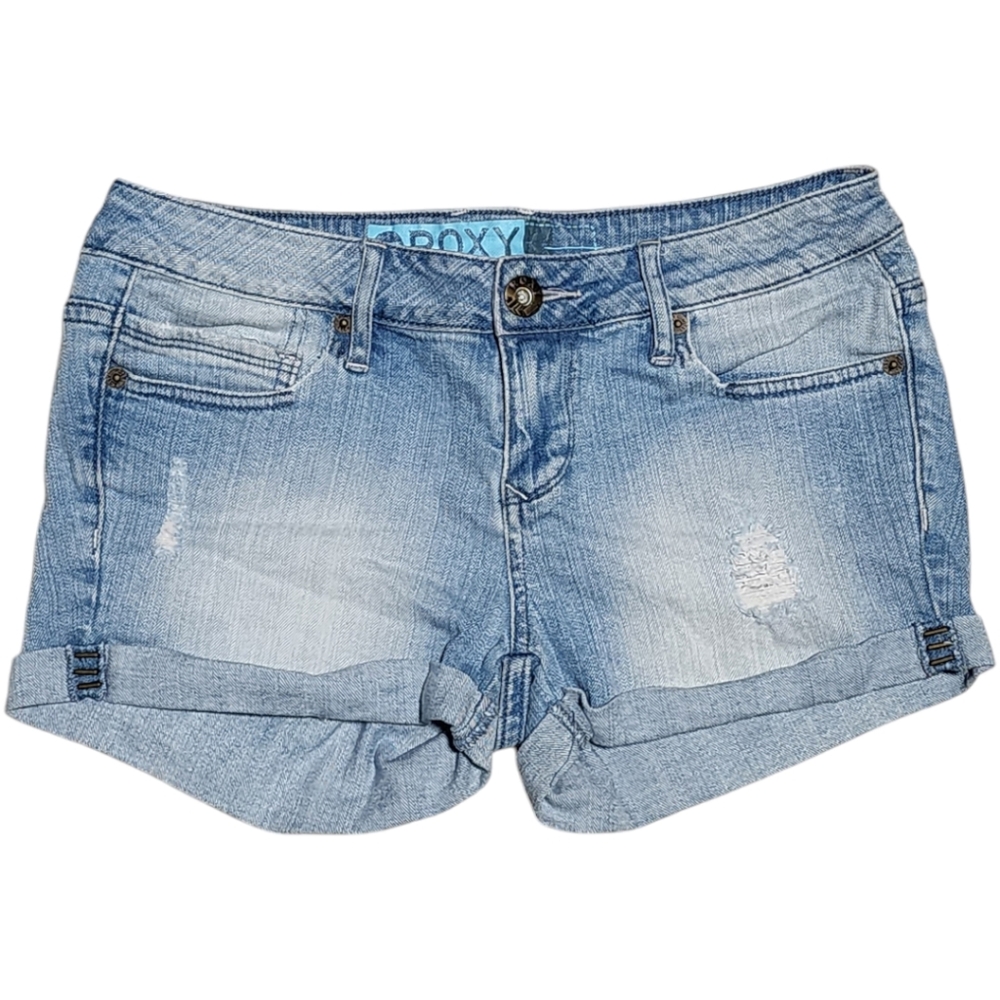 Roxy Womens (Juniors) Size 9 Distressed Denim Jean Folded Cuff Shorts Beach Surf